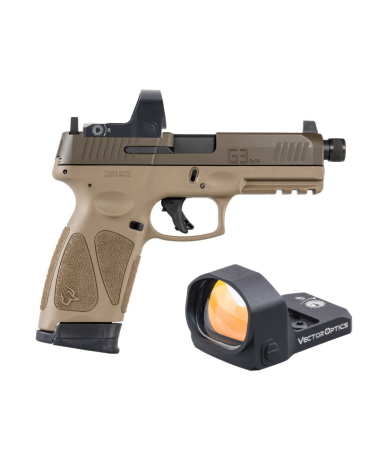 Pack pistolet G3 Tactical FDE calibre 9x19 avec point rouge Frenzy 1x20x28 3MOA, revêtement Cerakote Patriot Brown.