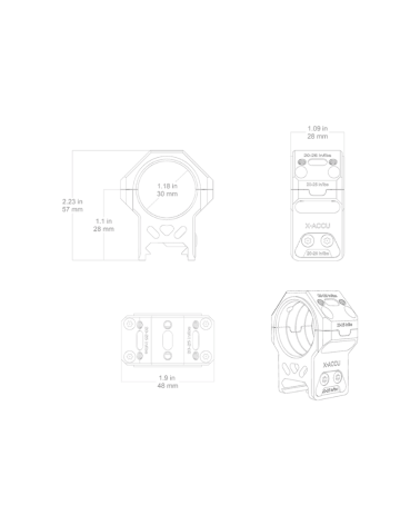 Lot de colliers 30mm Genii Picatinny Medium 28mm Vector Optics, aluminium 7075-T6, finition noir mat.