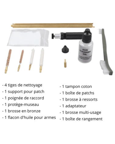 Kit de nettoyage Vector Optics 19 pièces pour carabines à air comprimé .177 et .22, tiges bronze et mallette rigide ABS.