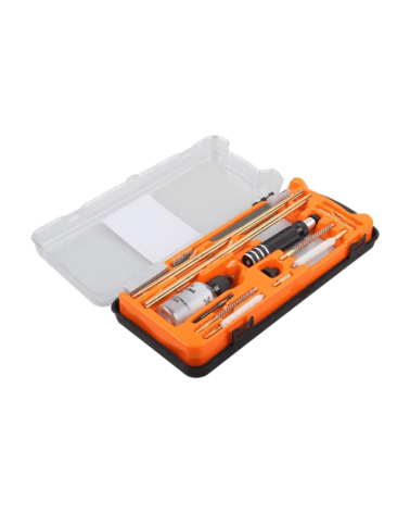 Kit de nettoyage Vector Optics 19 pièces pour carabines à air comprimé .177 et .22, tiges bronze et mallette rigide ABS.
