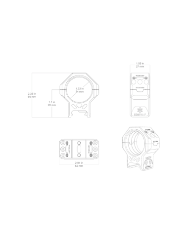 Colliers 34mm Genii Picatinny Medium 28mm Vector Optics, aluminium 7075-T6, finition noir mat.