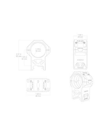 Colliers 30mm Genii Picatinny Haut 32mm Vector Optics, aluminium 7075-T6, finition noir mat.