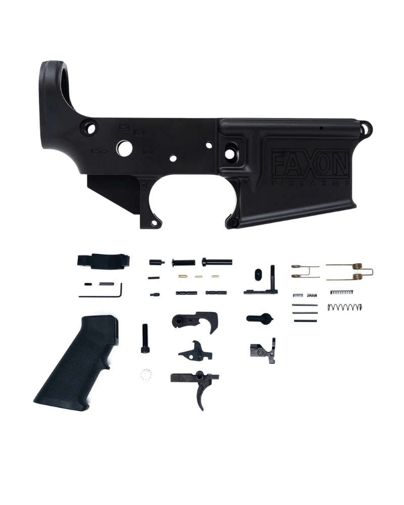 Lower AR-15 forgé Faxon Firearms stripped avec kit de finition, aluminium 7075-T6, pontet B5 Systems.