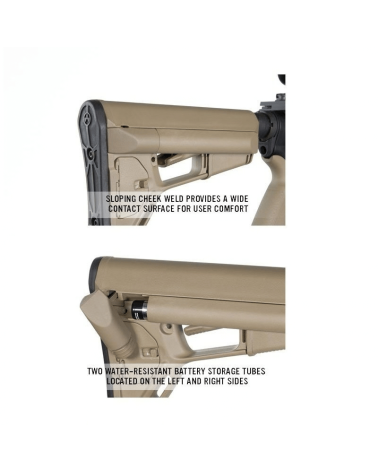 Crosse Magpul ACS Mil-Spec noire pour AR-15/M4 avec tubes de stockage étanches pour piles.