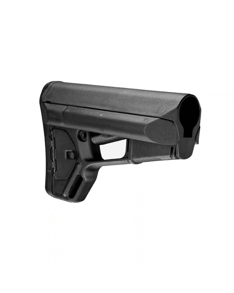 Crosse Magpul ACS Mil-Spec noire pour AR-15/M4 avec tubes de stockage étanches pour piles.