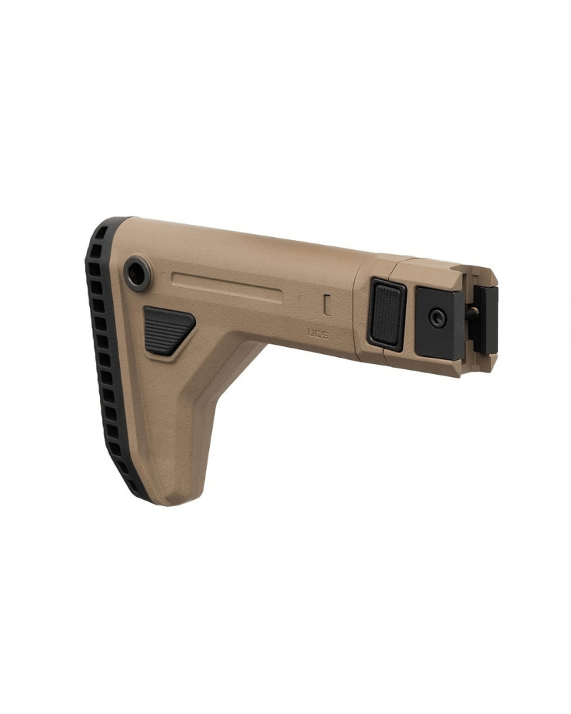 Crosse Magpul UCS FDE (Flat Dark Earth) pliable avec appuis-joue et plaque de couche MOE SL Enhanced pour rail M1913.
