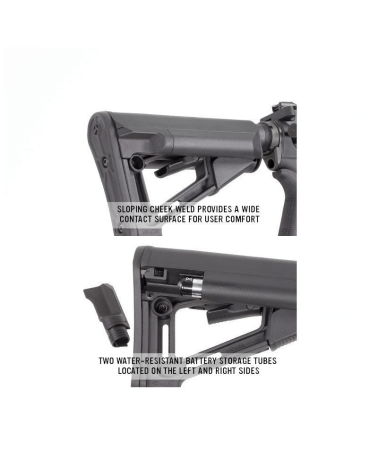 Crosse Magpul STR Carbine Mil-Spec FDE (Flat Dark Earth) pour AR-15/M4 avec tubes de stockage étanches pour piles.
