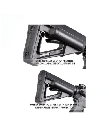 Crosse Magpul STR Carbine Mil-Spec FDE (Flat Dark Earth) pour AR-15/M4 avec tubes de stockage étanches pour piles.