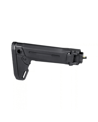 Crosse pliante Magpul Zhukov-S noire pour fusil AK type Yougo (Zastava M70), repli à droite.