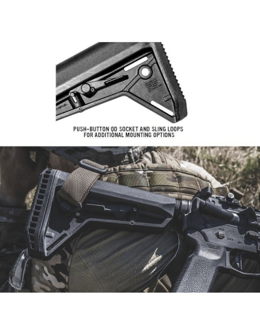 Crosse Magpul MOE SL-S Mil-Spec noire très légère pour AR-15/M4 avec stockage étanche pour piles CR123A.