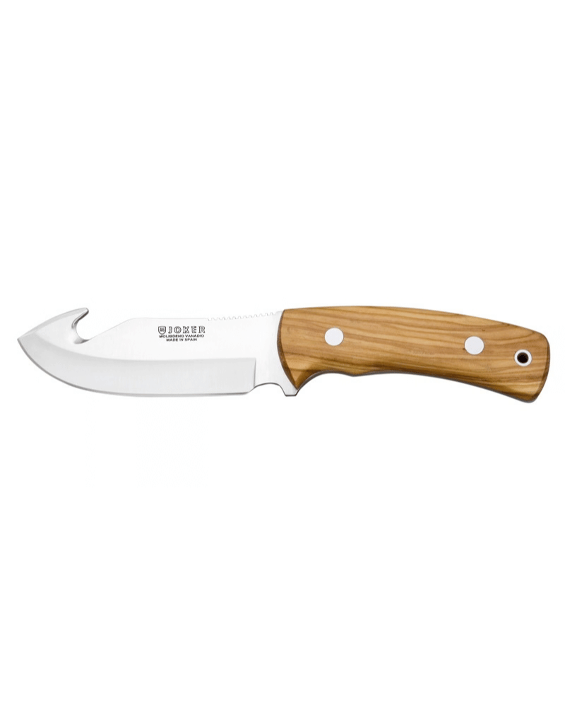 Couteau skinner Joker Oso JK56CO, lame 120 mm et manche en olivier, avec étui en cuir.