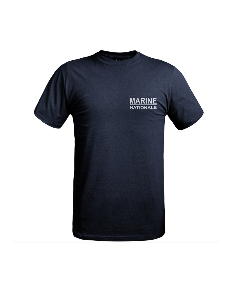 T-shirt Strong Marine Nationale A10 Equipment — coton épais certifié Oeko-Tex, inscription Marine Nationale côté cœur et dos